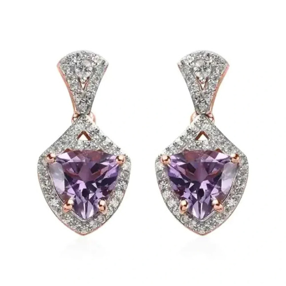 Amethyst and Natural White Zircon Accented Earrings. - Picture 8 of 9